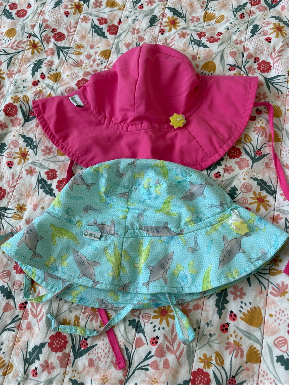 Pack of 2 Kids Sun Hats — Pink & Aqua Shark Print